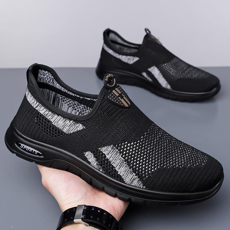 Summer Men Shoes Knitted Mesh Light Breathable Flat Bottomed Loafers Outdoor Casual Board Shoes Socks Men Shoes Vulcanized Shoes