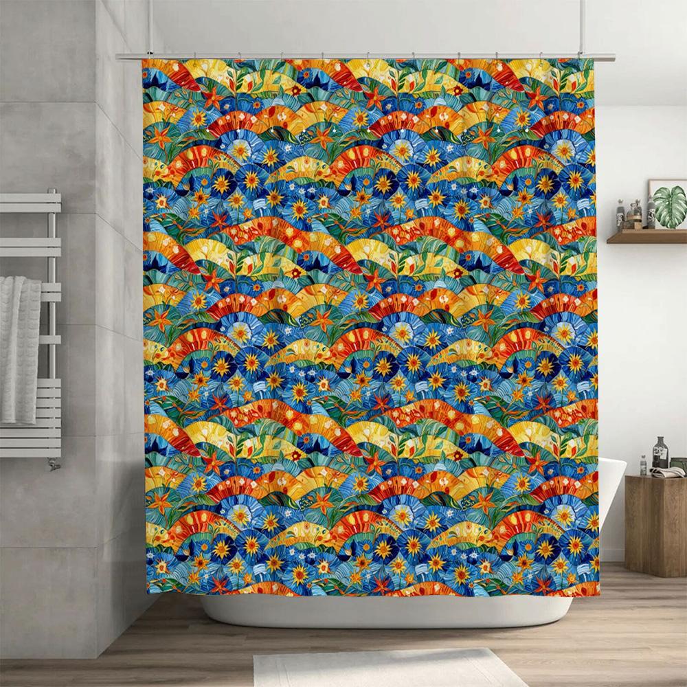 Colorful Floral Printed Shower Curtain Waterproof Fabric 3D Bathroom Decor Modern Home Accessories Blue Orange Red Yellow Green