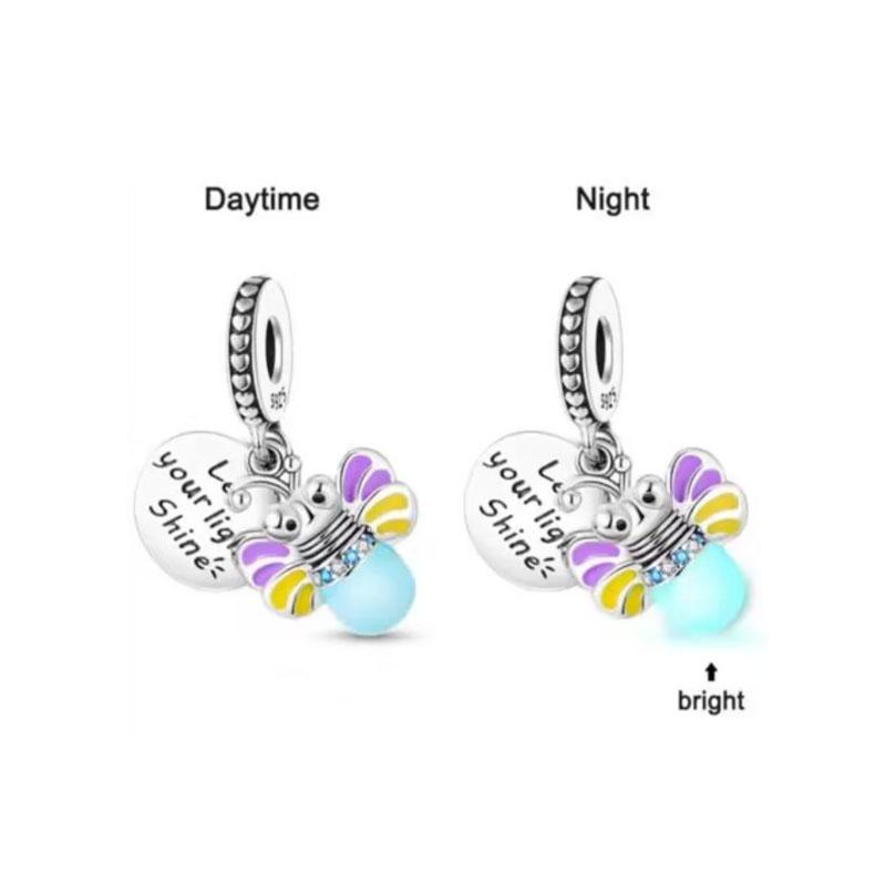 Copper Yellow Honey Bee Pendant Charm Light-In-Dark Firefly Bead Fit Original Bracelet Jewelry For Annversary Gifts