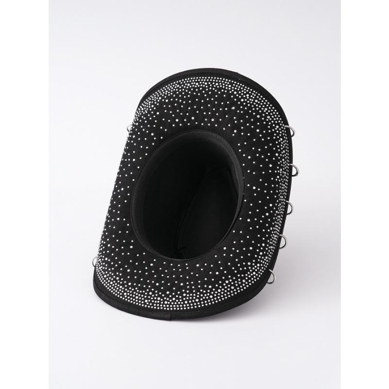 Men Women Rhinestone Metal Ring Decor Wide Brim Cowboy Hat
