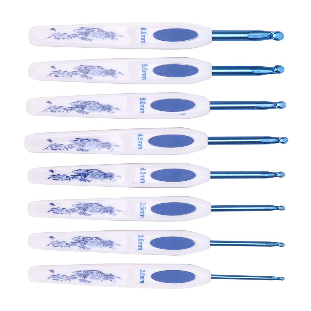 Crochet Hooks 8 Pcs Soft NonSlip Good Grip Knitting Needles Set with   for Weaving Home Use(Blue and White Porcelain Pack of 8 )
