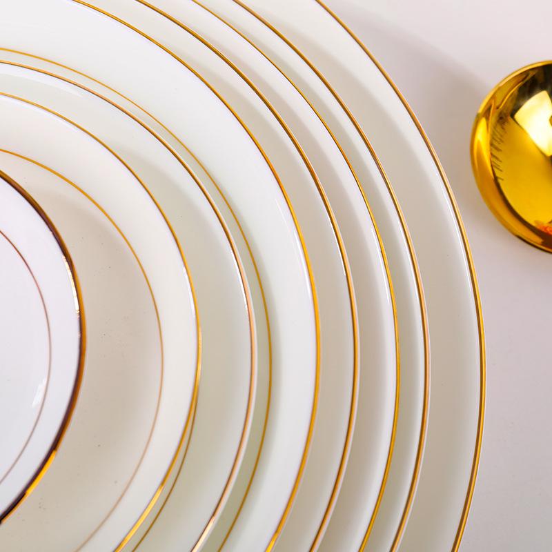 Gold-Trimmed Bone China Dinner Plate - Jingdezhen White Ceramic