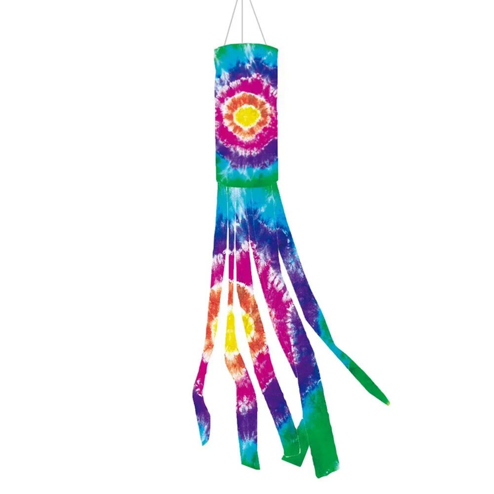 Tie-Dye Rainbow Windsock Flag Outdoor Decorative Flag With Metal Swivel Clip Wind Tube Flag Home Aviation Wind Sock Kite 100cm