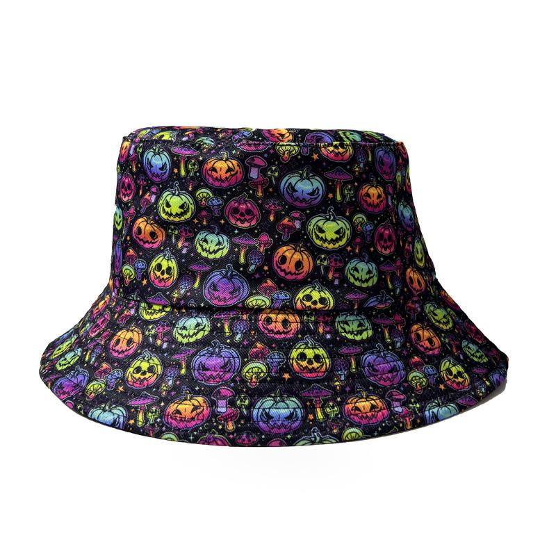 New Halloween personality trend printed bucket hat men and women versatile double-sided versatile basin hat outdoor sun hat