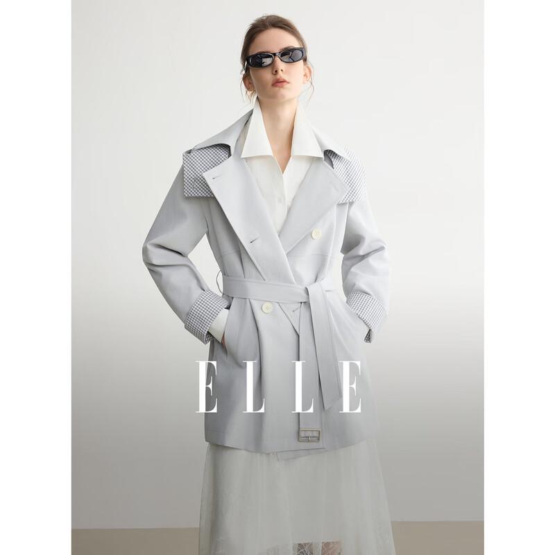 ELLE Retro Plaid Hooded Trench Coat M