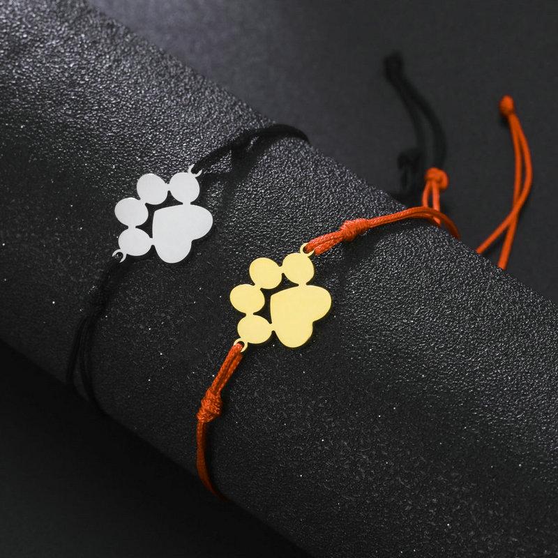 Stainless Steel Paw Print Heart Double-Layer Adjustable Bracelet