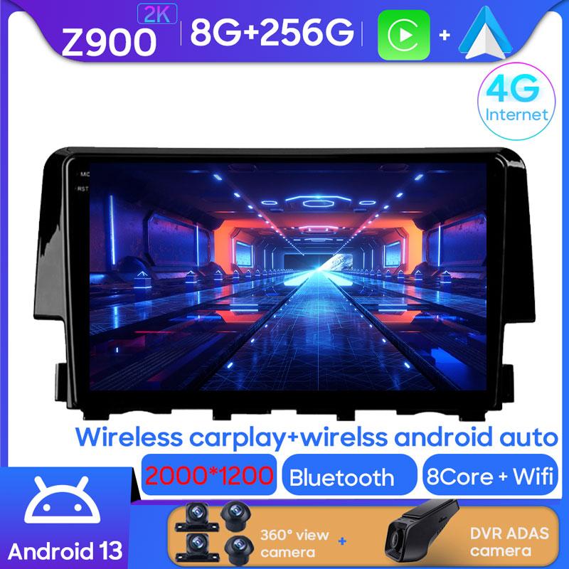 Android 14 For Honda Civic 10 FC FK 2015 - 2020 Car Radio Multimedia Video Player Android Auto Wireless Adapter