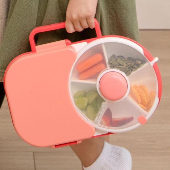 Детский ланч-бокс, вращающийся органайзер для закусок, 5-секционный бенто-бокс с маленьким вращающимся контейнером для закусок, откидной контейнер для ланча для школы, путешествий розовый