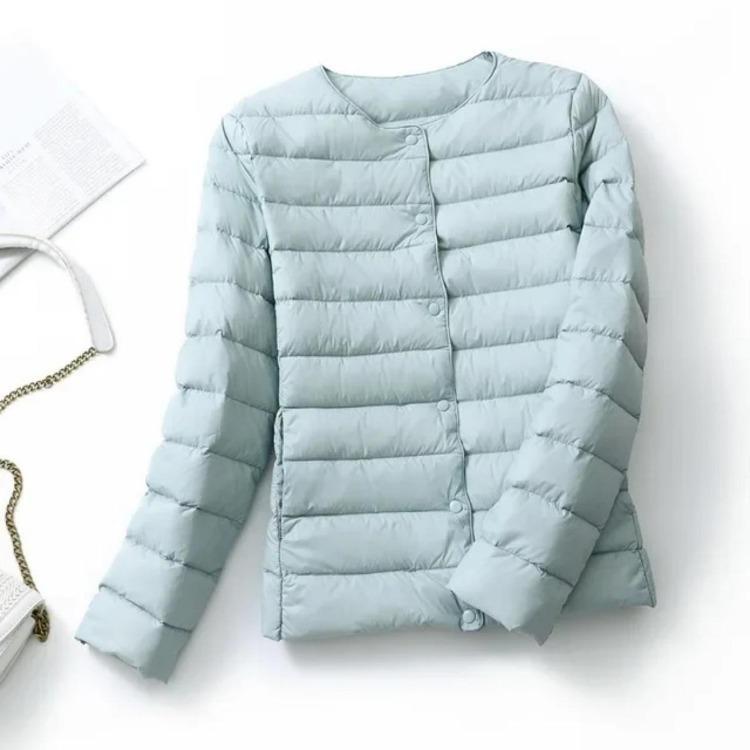 Women Puffer Jacket Down Parka Overcoat Ultralight Warm Portable Collarless O Neck Padded Spring Winter