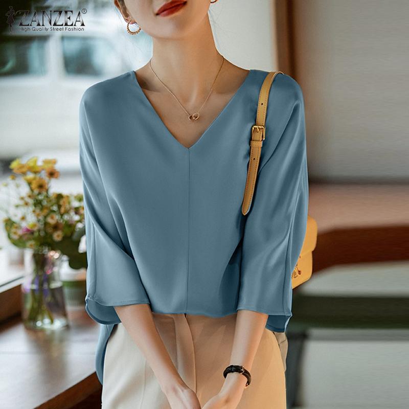 

ZANZEA Лето Повседневный V-образный вырез 3/4 Рукав Женская блузка