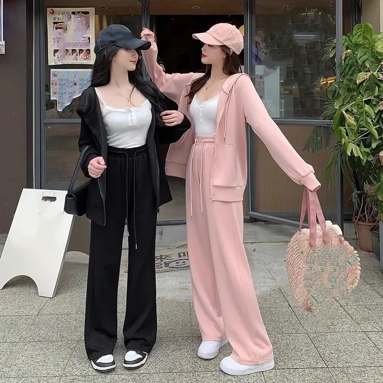 Autumn and Winter Plus Size Lazy Style Sportswear Suit Women's Loose Sweater High Waist Wide-leg Pants Slim Two-piece Suit