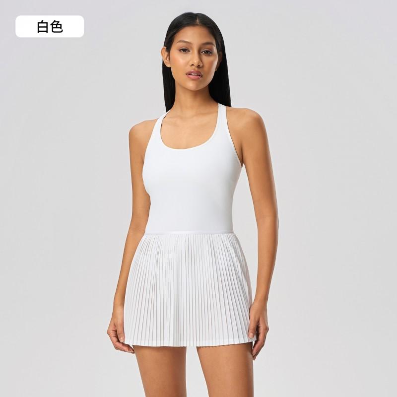 Womens Sleeveless Tennis Dress With Built-in Bra Slim Fit Yoga Skirt Sportswear Running Fitness