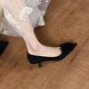 Fashion New Women's Pumps Faux Fur Boat Shoes Pointed Toe Med Heels Office Lady Shoes Black Slip on Thin Heels Dress Shoes Autumn 9981N