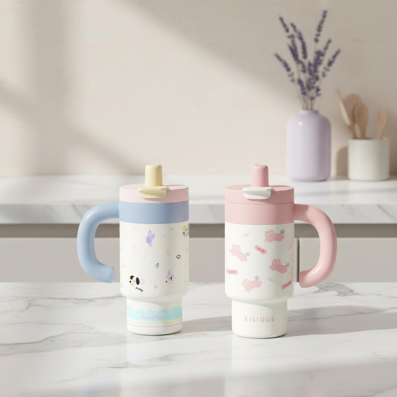 Cute Cartoon 850Ml Stainless Steel Insulated Tumbler With Handle Leakproof Water Cup For Car Office Camping Women Outdoor Use