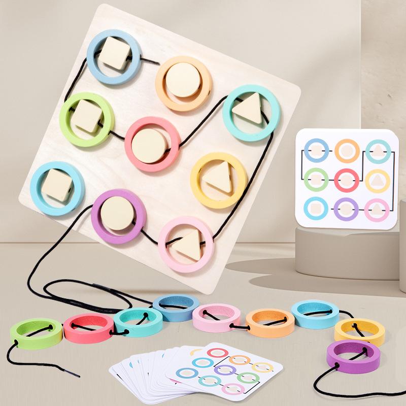 Non-Toxic Children'S Wooden Shape Color Cognitive Matching Puzzle Rope Threading Table Games Early Education Educational Toys For Children