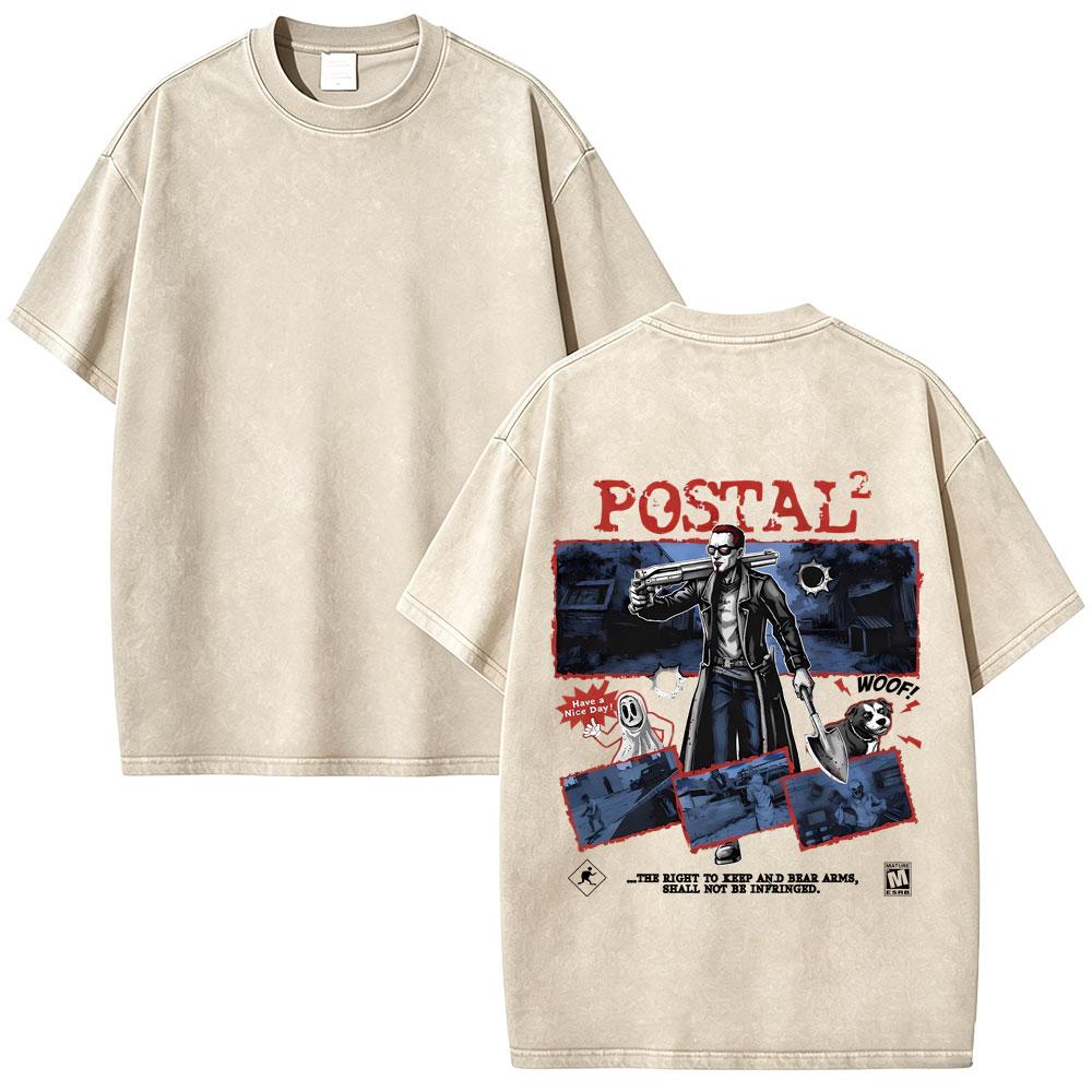Postal Dude I Regret Nothing Vintage Washed T-shirt Men Women Horror Gothic Rock T Shirts Men's Casual Retro Oversized T-shirts