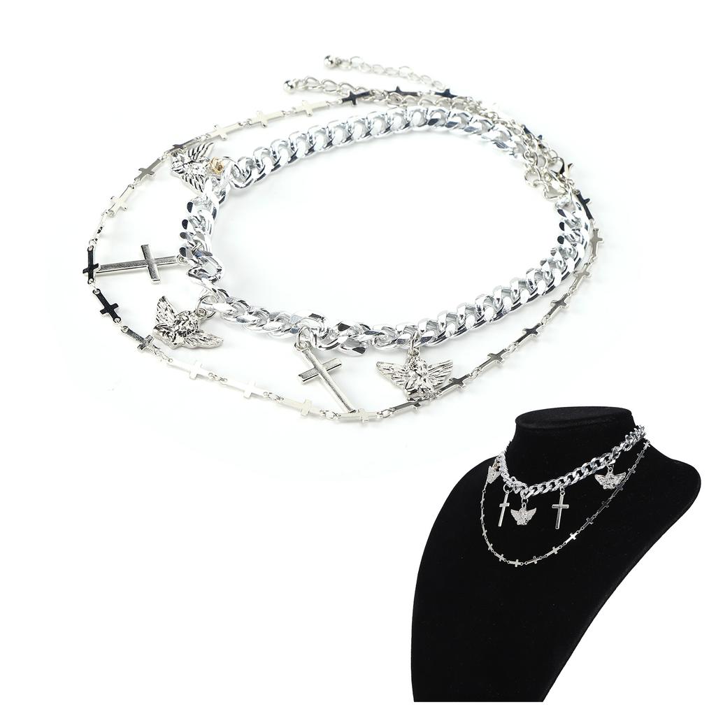 2 Stück Kette Choker Halskette Hip Hop Kreuz Anhänger Halskette Schmuck Kleidung Accessoire