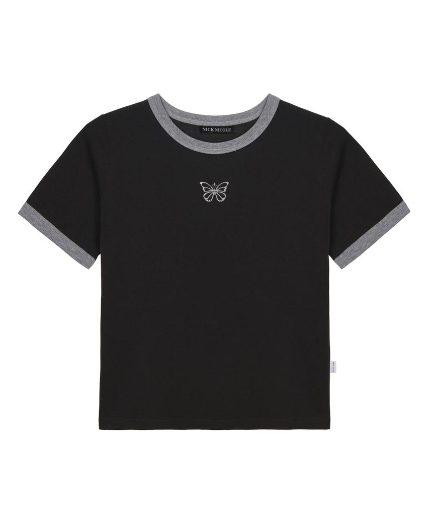Nigaennikol Butterfly Contrast Ringer Top_Charcoal Silver