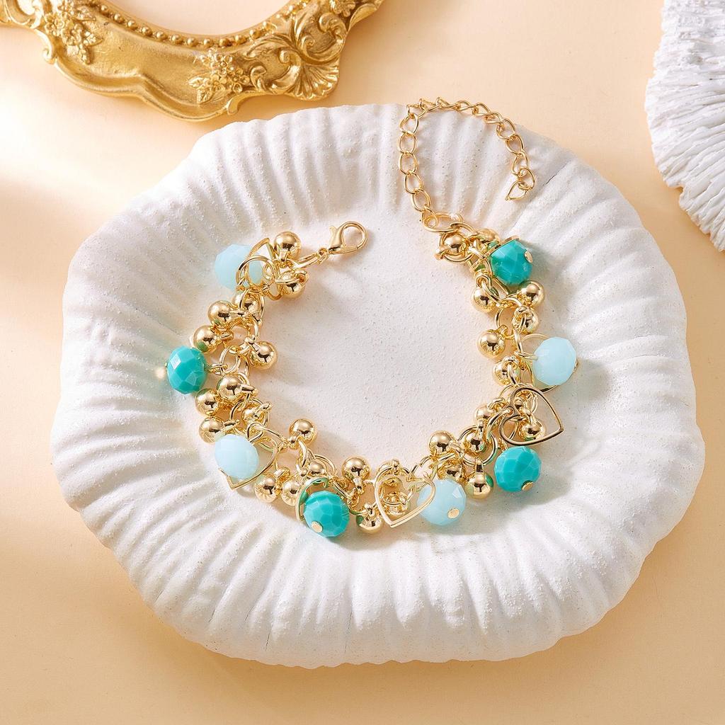 Retro Star Pearl Crystal Multi-Layer Bracelet with Heart & Round Ball Charms