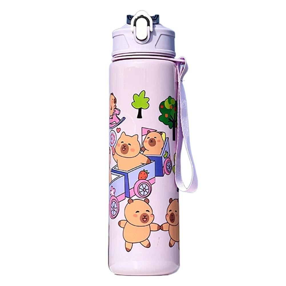 700/800ML Capybara Cute Water Cup for Outdoor Camping and Cycling Large Capacity Water Bottle with Straw & Handle