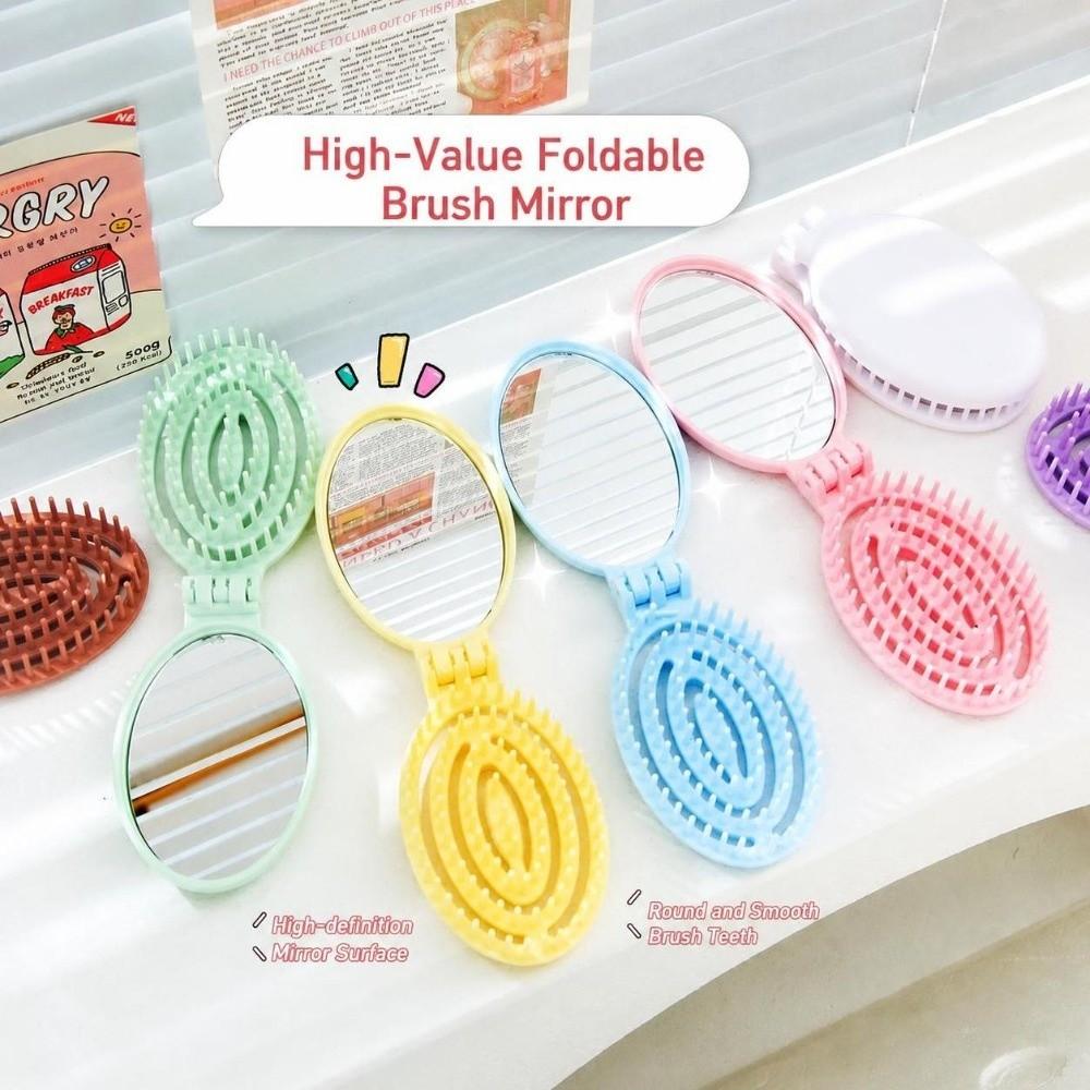 Mini Foldable Hair Brush with Mirror Air Cushion Comb Portable Folding Hair Comb Travel