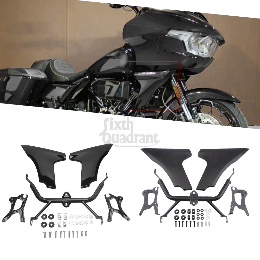 Motorcycle Front Side Fairing Panel with Bracket Kits Gloss Black Iron Alloys ABS For Harley CVO Road Glide Upgrade 2024 -Later