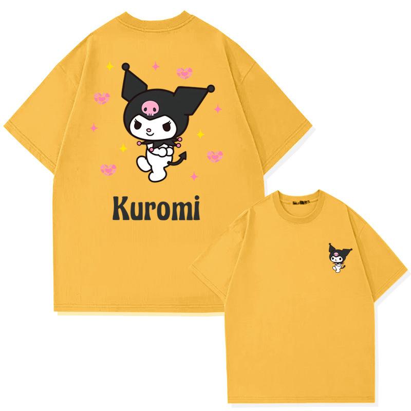 Sommer Neues Kinder T-Shirt Anime Zubehör Kuromi Aufdruck Trendige Marke Eltern-Kind Kleidung Reine Baumwolle Rundhals Kurzarm