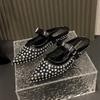 Crystal Women Mules Shoes Luxury Flats Slippers Mesh Casual Sandals Trend New Brand 2025 Summer Woman Slingback Sneakers Mujer