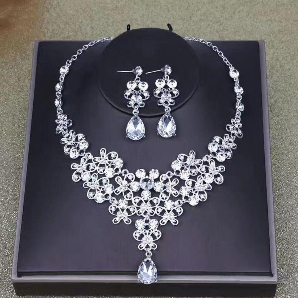 Kristall Ohrringe Halskette Set Übertreiben Damen Schmuck Vintage Strass Schmuckset Damen