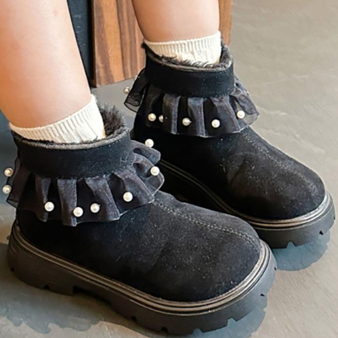 Winter Plush Boots For Girls Korean Style Trend Fashion Princess Shoes Soft-soled Thick Warm Cotton Shoes Snow Boots Kids