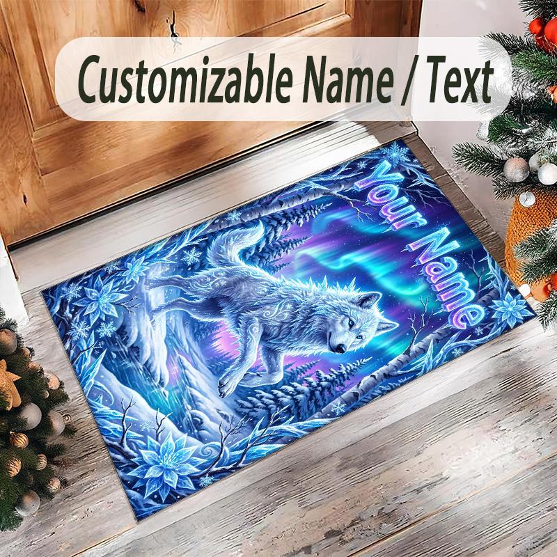 Fox Theme Crystal Velvet Floor Rug Personalized Custom Name Text Warm Carpet Home Decoration