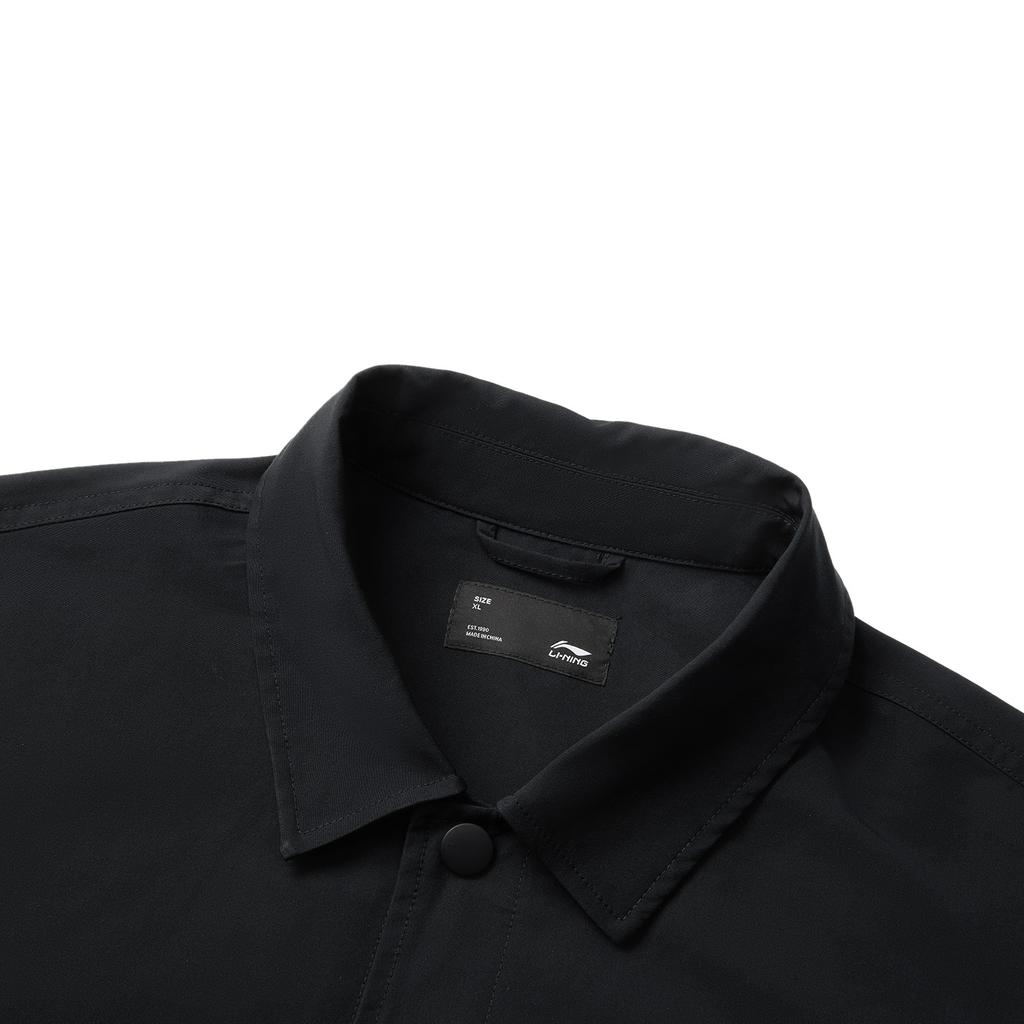 Li Ning Sports Lifestyle Series High Street American Vintage Comfortable Casual Simple Loose Letter Print Polo Jacket Unisex Jacket Black AJDV085-2