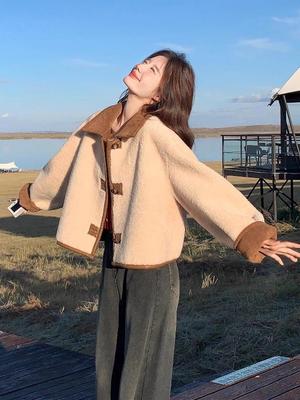 Γυναικείο Κοντό Παχύ Παλτό από Σουέτ και Αρνίσιο Μαλλί Φθινόπωρο/Χειμώνας 2025