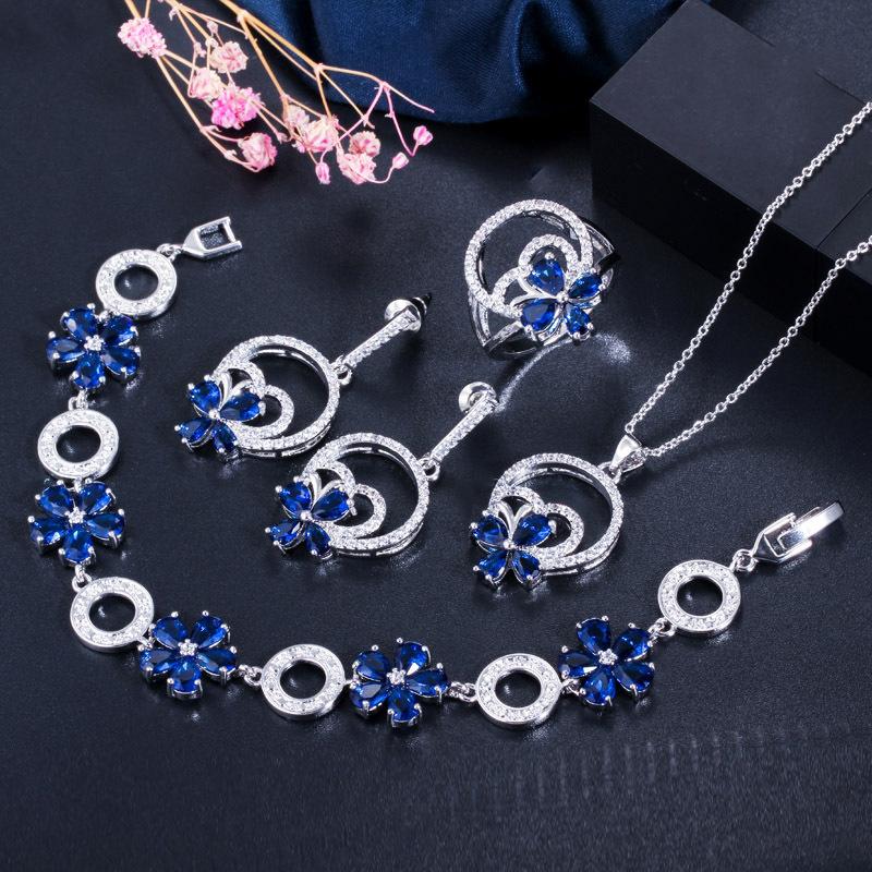 

Ki0089 Flower Zircon Set, Earrings, Pendant, Ring Bracelet, Four-Piece Set. 9