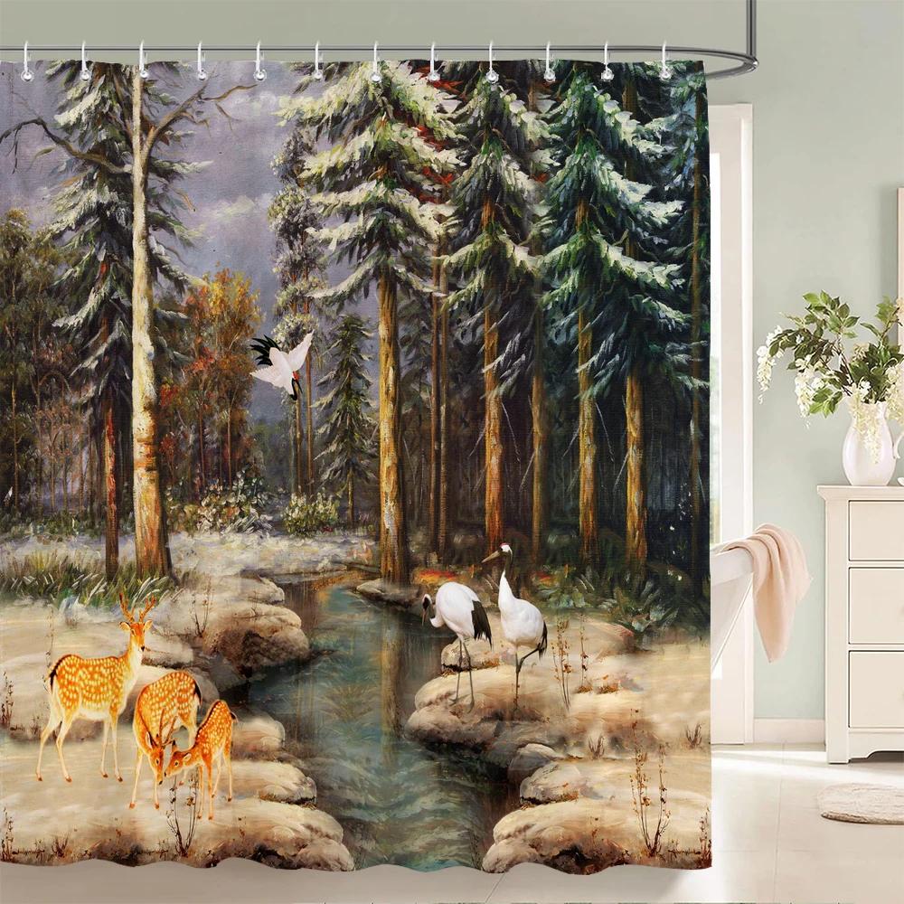 3D European town rural forest landscape printing bathroom waterproof shower curtain polyester curtain home decoration curtains