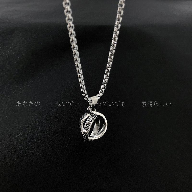 

Vintage Roman Numeral Ring Titanium Steel Pendant Necklace Men S And Women S Hip Hop Long Sweater Chain