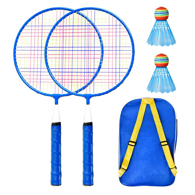 Kids Badminton Racket Ferroalloy Badminton Racket With Shoulder Bag синий