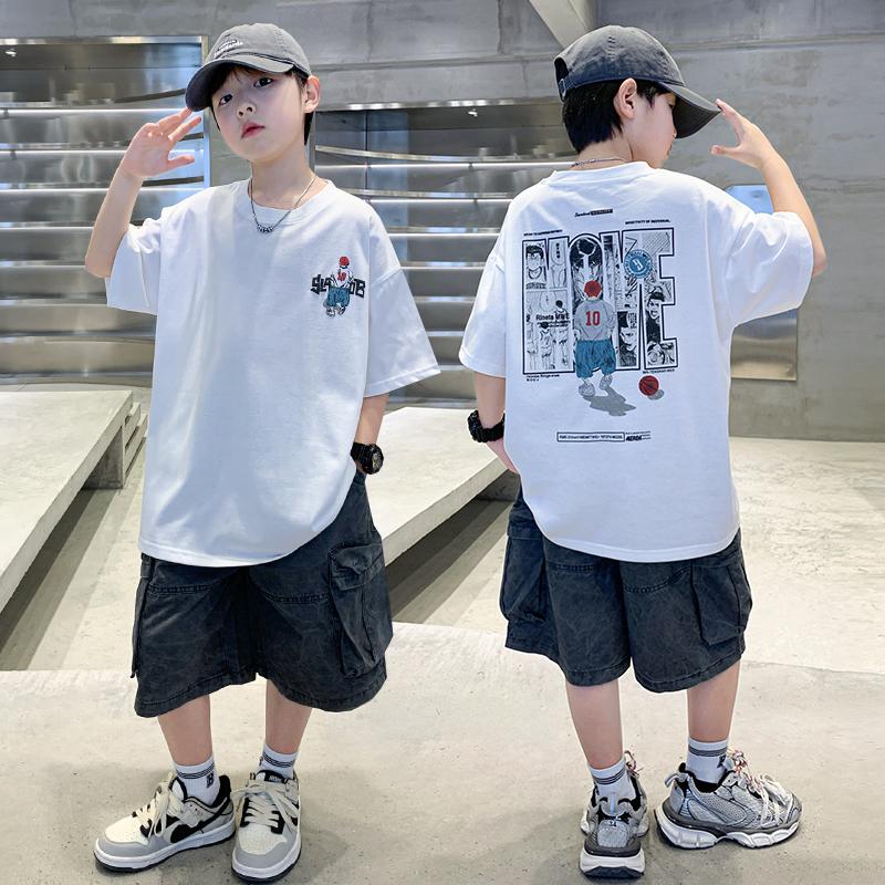 Boys' set summer new 2026 children's short sleeved t-shirt thin casual pants fashion two-piece set