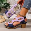 Fashion Plus Size High Heel Sandals Summer New Round Toe Open Toe Color Block Cutout Platform Non-slip Block Heel Shoes