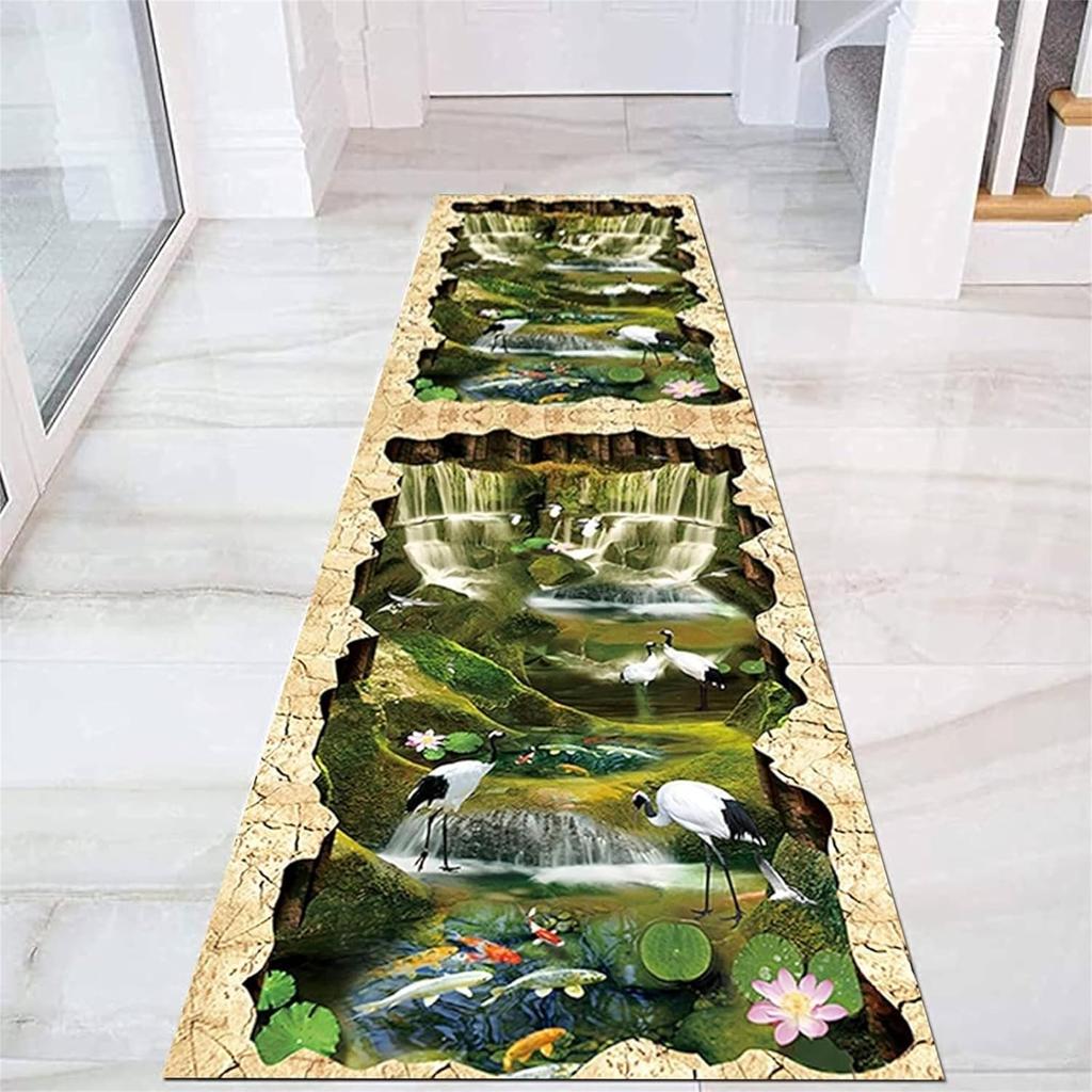 3D Visual Illusion Runner Rug Natural Landscape Print Entryway Carpet Water-absorbing and Non-slip Home Decoration Rug