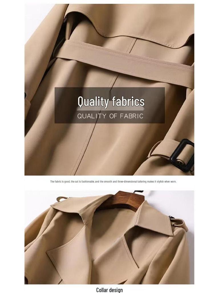 Women's Petite Double-Breasted Trench Coat: 2025 Spring Korean & British Style Commuter Jacket