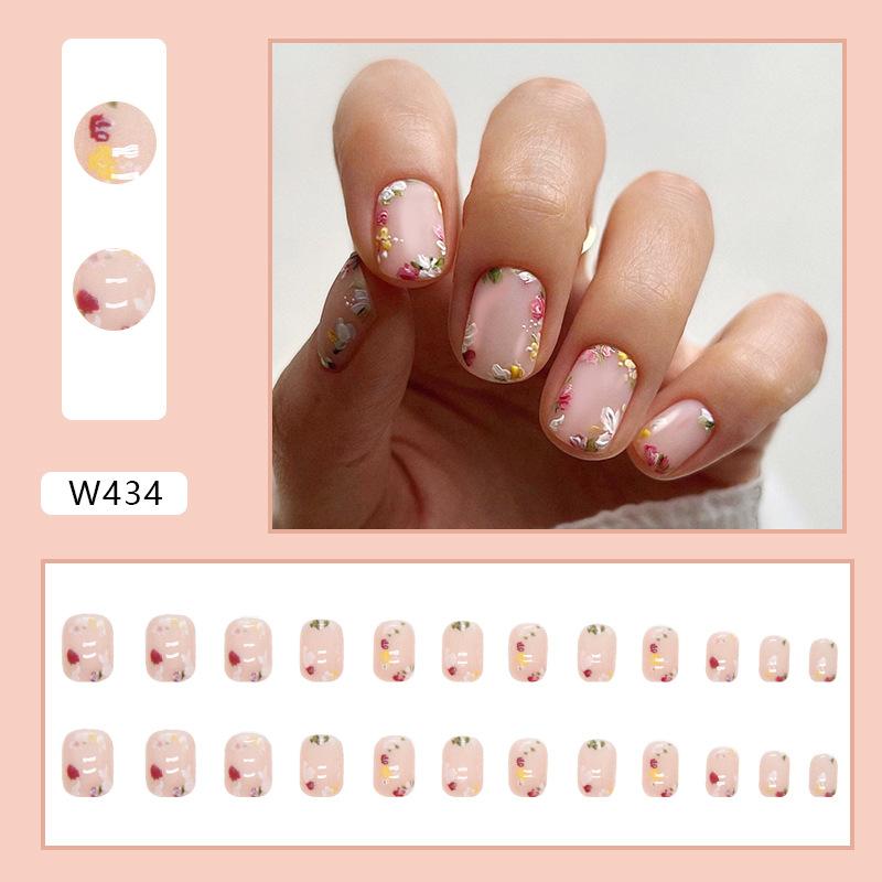 

Fashion Short Wearable Press On Nails 1ml W434 Floral Pattern Adhesive Style Set for Easy Application and Durable Wear One Size рожевий