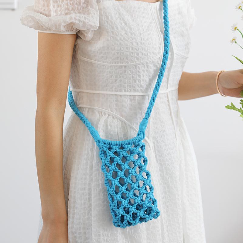 

Красочная вязаная из хлопковой нити сумка кроссбоди из соломы ручной работы - Ажурная вязаная маленькая сумка для мобильного телефона и сумочка для женщин