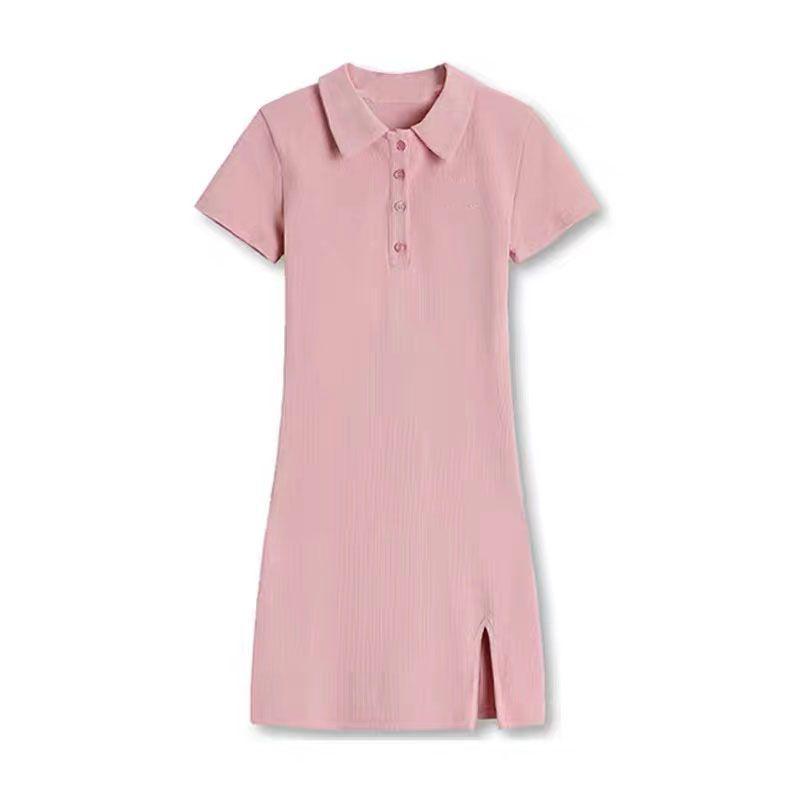 Spring Summer Women's Versatile Polo Bodycon Dress with Slit - Sweet & Spicy Slim Fit