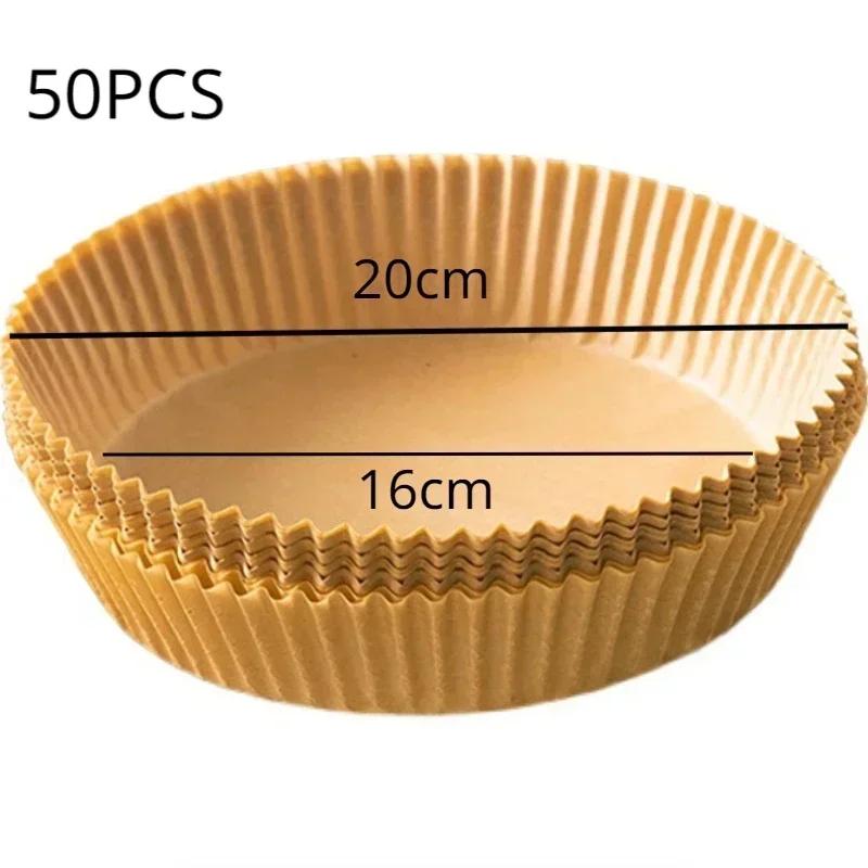 50/100PCS Air Fryer Bakeware Disposable Paper Tray Non-Stick Mat Baked Silicone Paper Square Round Air Fryer Accessories