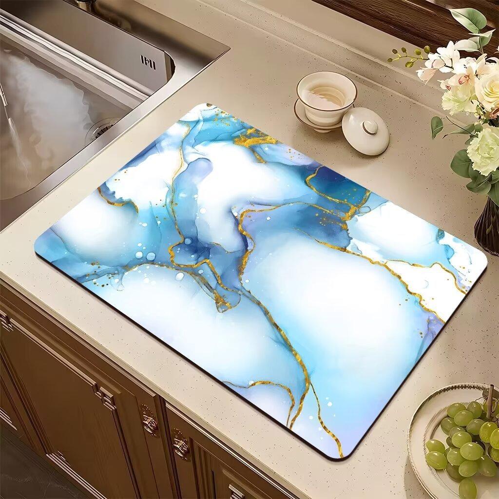 Absorbent Anti-slip Coffee Dish Mats Marble Print Kitchen Absorbent Draining Mat Drying Mat Quick Dry Bathroom Drain Pad