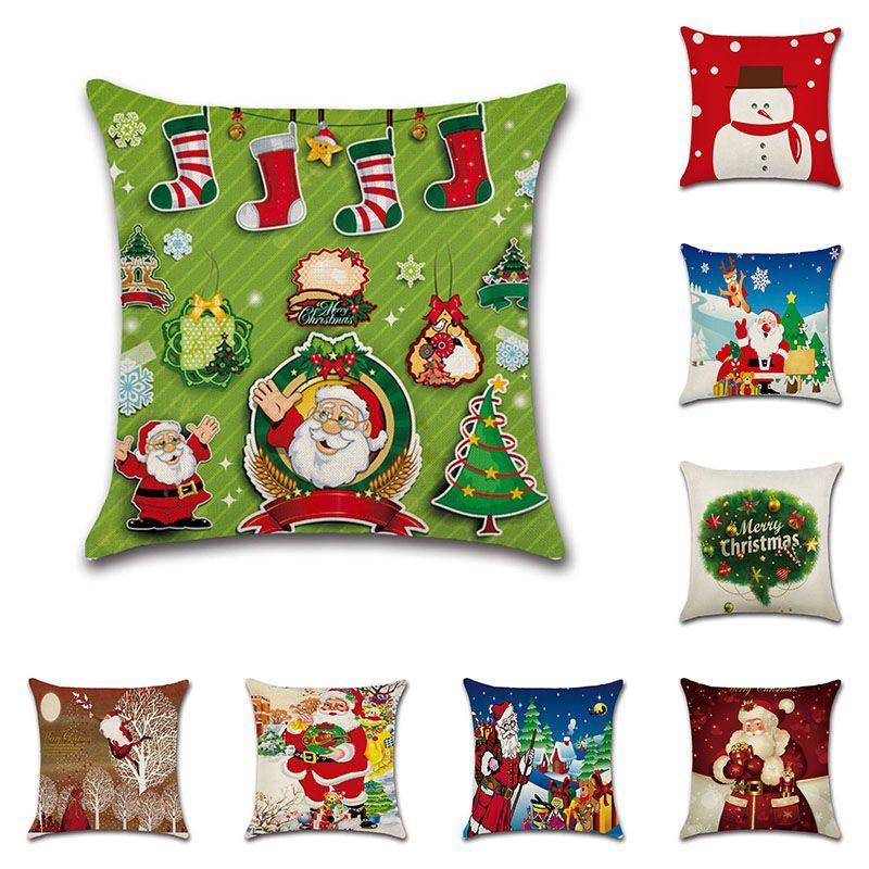 Charming Happy Christmas Linen Sofa Cushion Cover Vibrant Holiday Decoration
