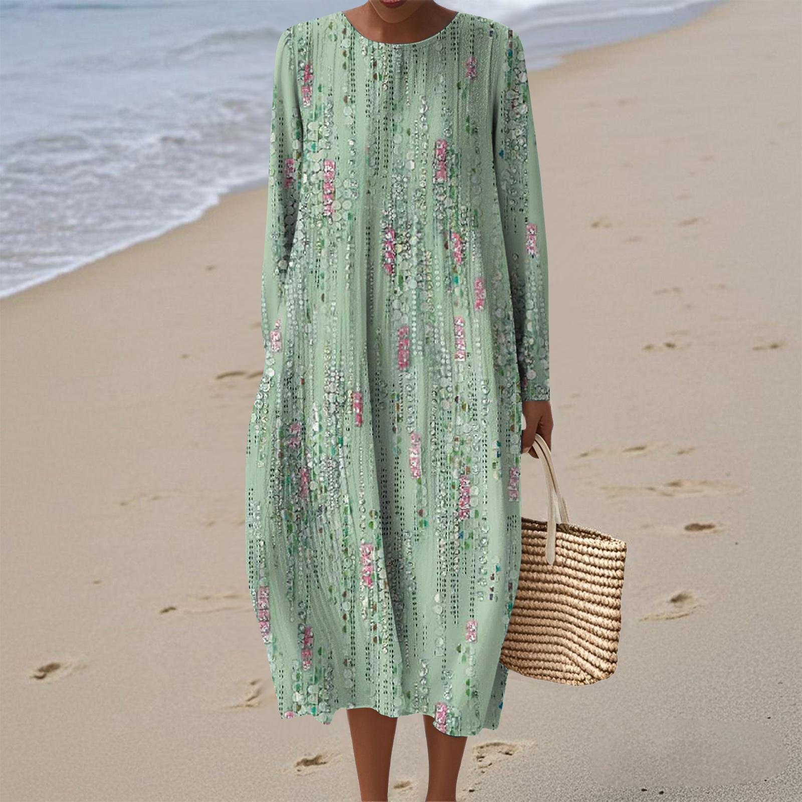 

Женское модное повседневное платье с длинными рукавами, круглым вырезом, цветочным принтом и застежкой-молнией XXL