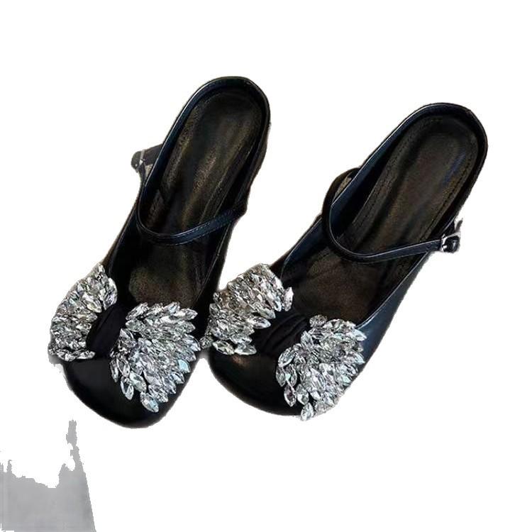 Wersja punktowa! Temperament spersonalizowana kokarda z cyrkoniami jednosłowna klamra z letnimi sandałami na niskim obcasie damskie buty na obcasie z odkrytą piętą