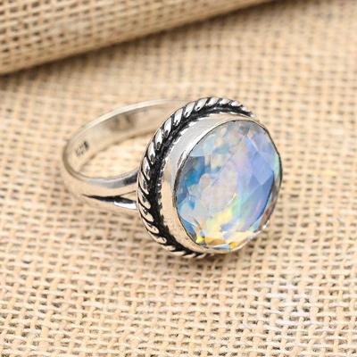 Regenbogen Mystischer Topas Edelstein Handgefertigter Ring aus 925er Sterlingsilber als Geschenk